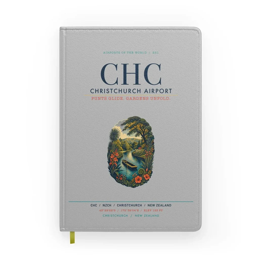 Christchurch Airport (CHC) design on light gray notebook