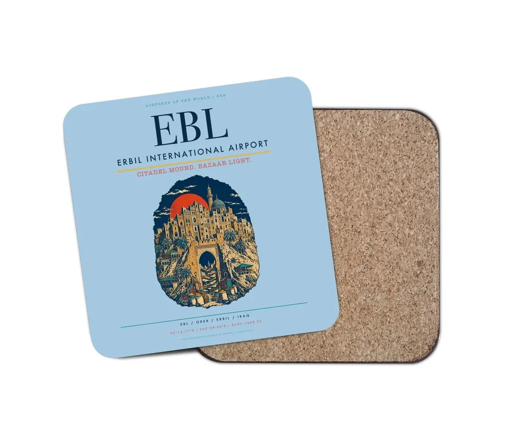 Erbil International Airport (EBL) design on light blue 1 piece coaster