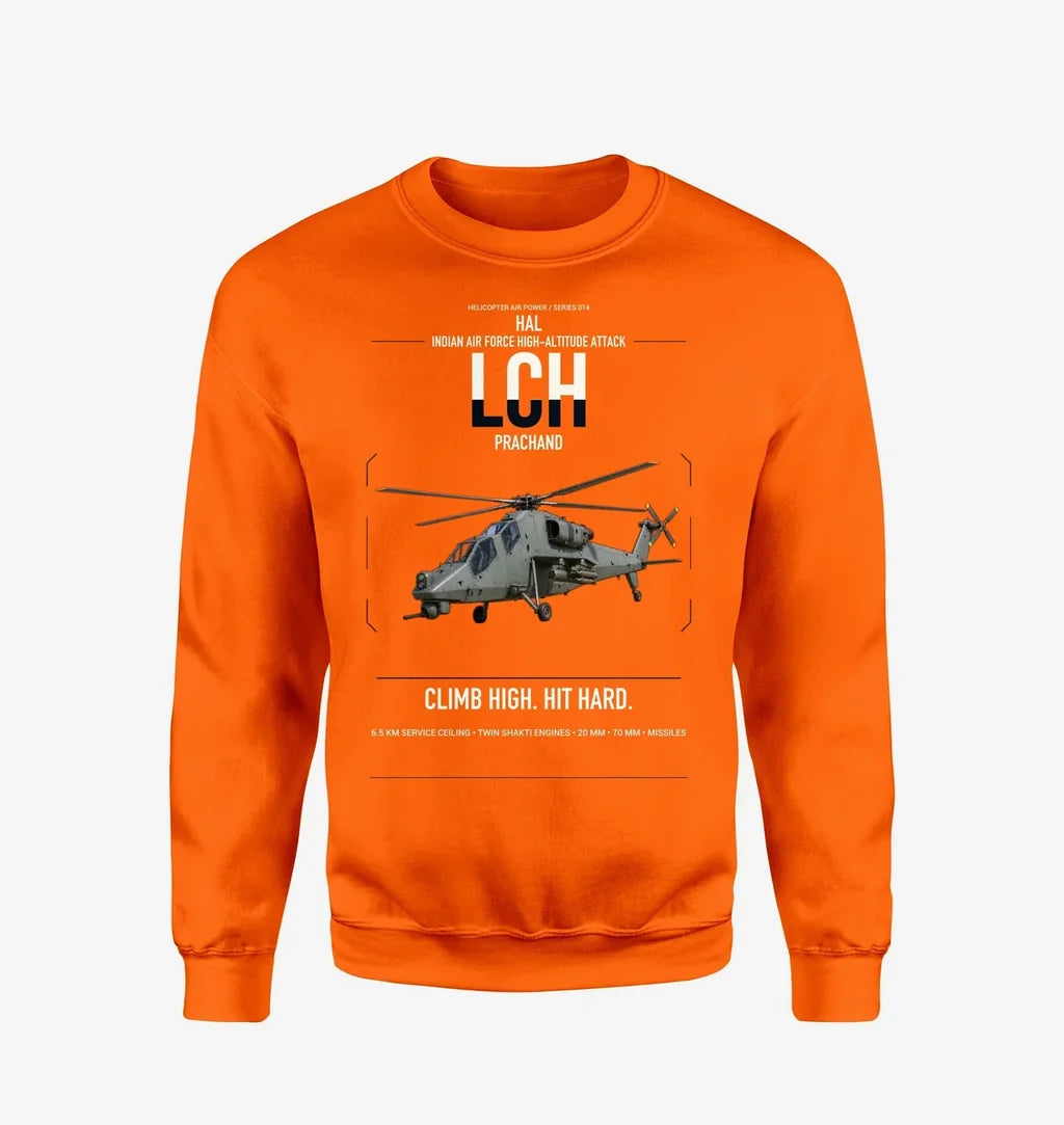 HAL LCH Prachand design on orange sweatshirt