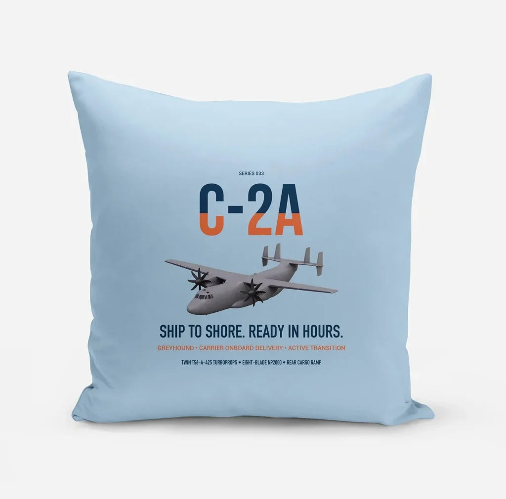 C-2A Greyhound design on light blue pillow