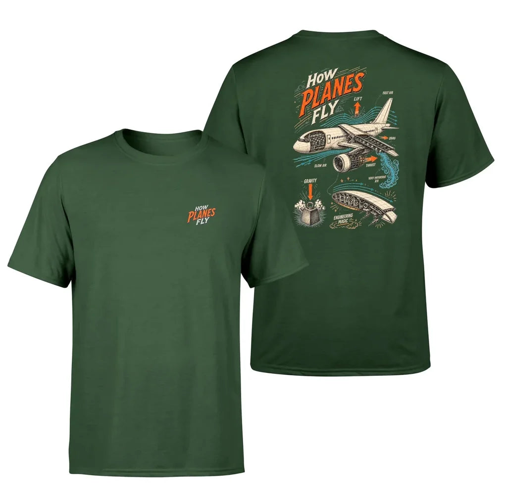 SIGNAL 616 - How Planes Fly V2 - Double-Side T-Shirt design on dark green double side t shirt