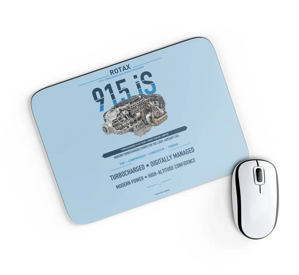 915 iS design on light blue rectangle mouse pad