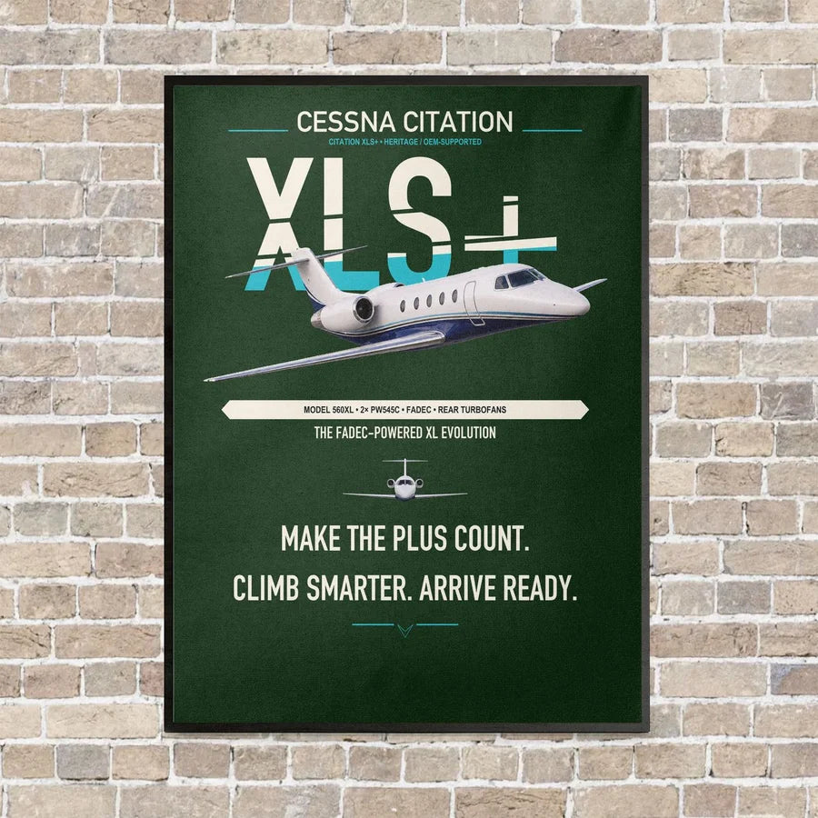 Cessna Citation XLSPlus vertical canvas print - framed - dark green background