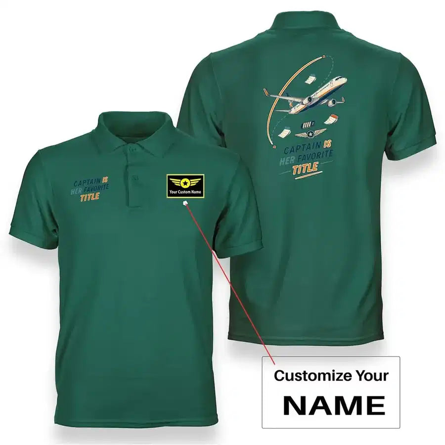 SIGNAL 577 - Captain Is Her Favorite Title - Double-Side Polo design on green double side polo with custom name badge