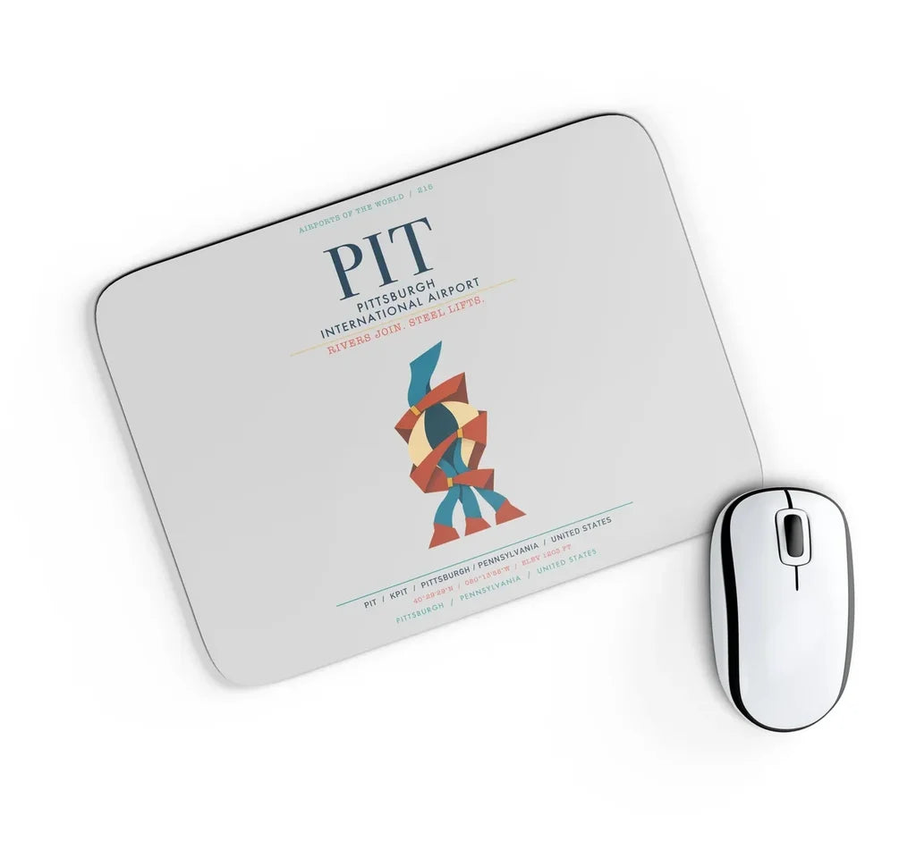 Pittsburgh International Airport (PIT) design on light gray rectangle mouse pad