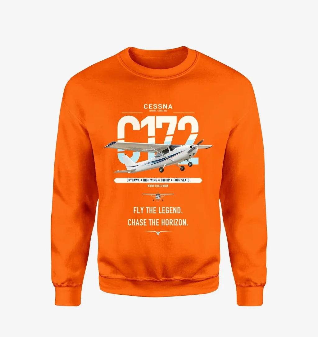 Cessna 172 Skyhawk design on orange sweatshirt