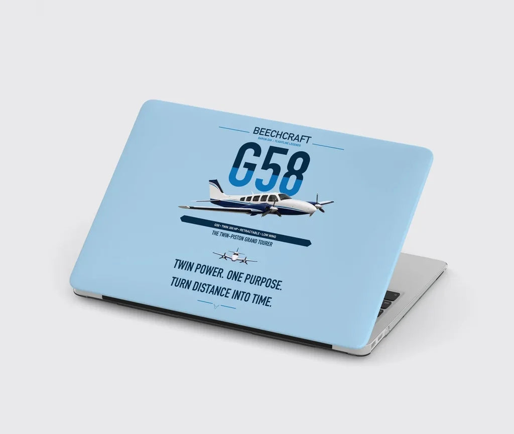 Beechcraft Baron G58 design on light blue MacBook case