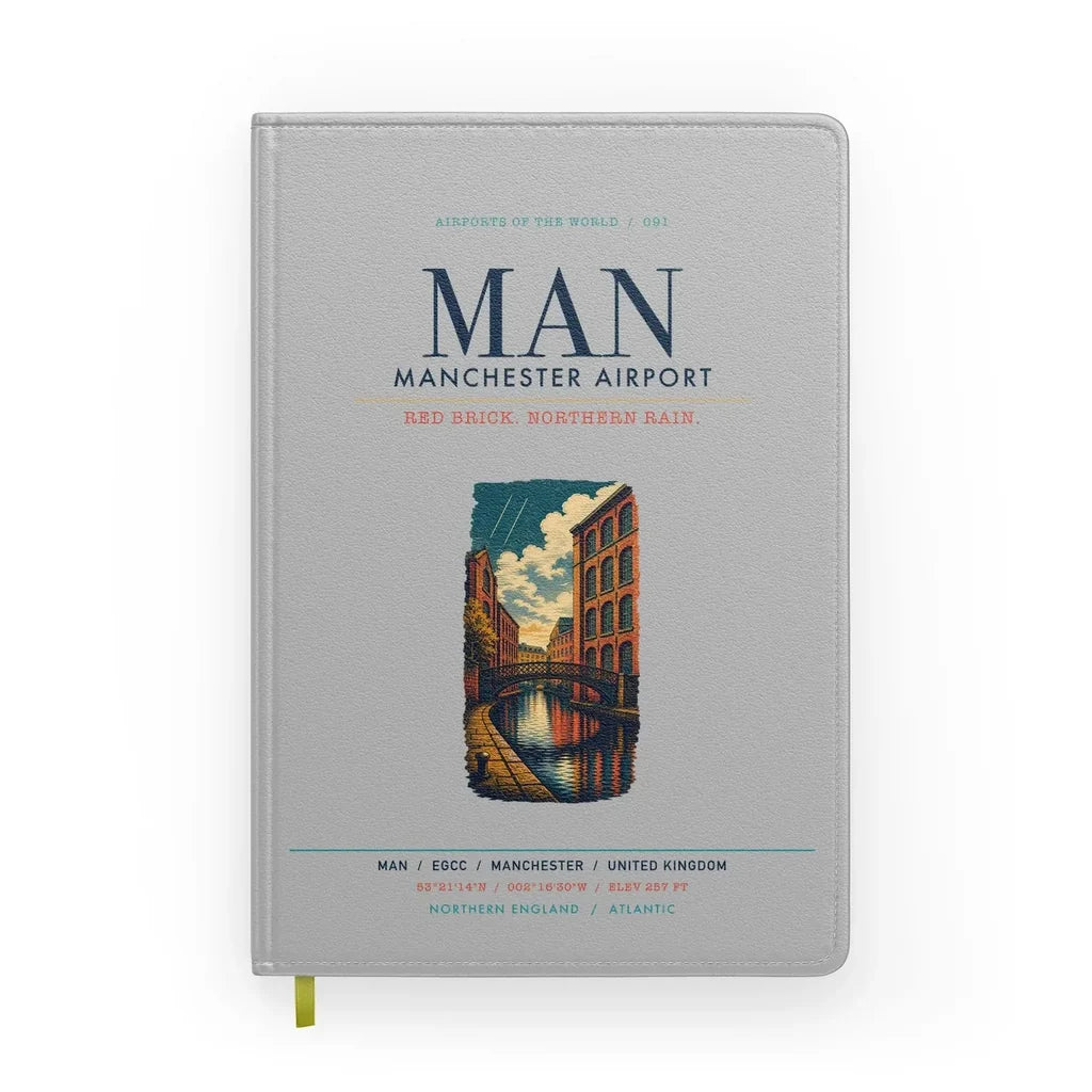Manchester Airport (MAN) design on light gray notebook