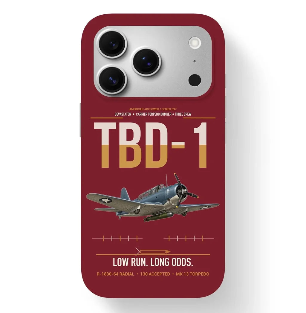 TBD-1 Devastator design on dark red magsafe iphone case, for iPhone 17 Pro