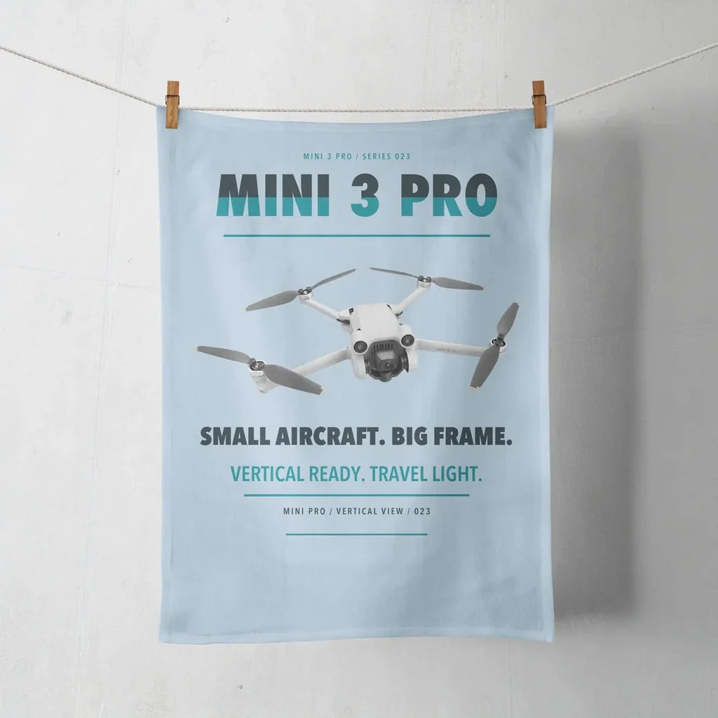 DJI Mini 3 Pro design on light blue towel