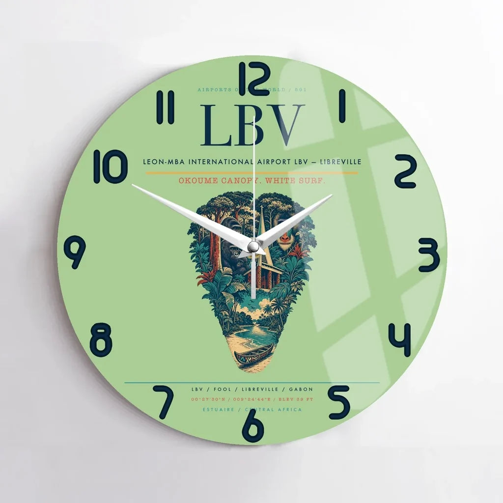 Leon-Mba International Airport (LBV) design on light green no frame wall clock