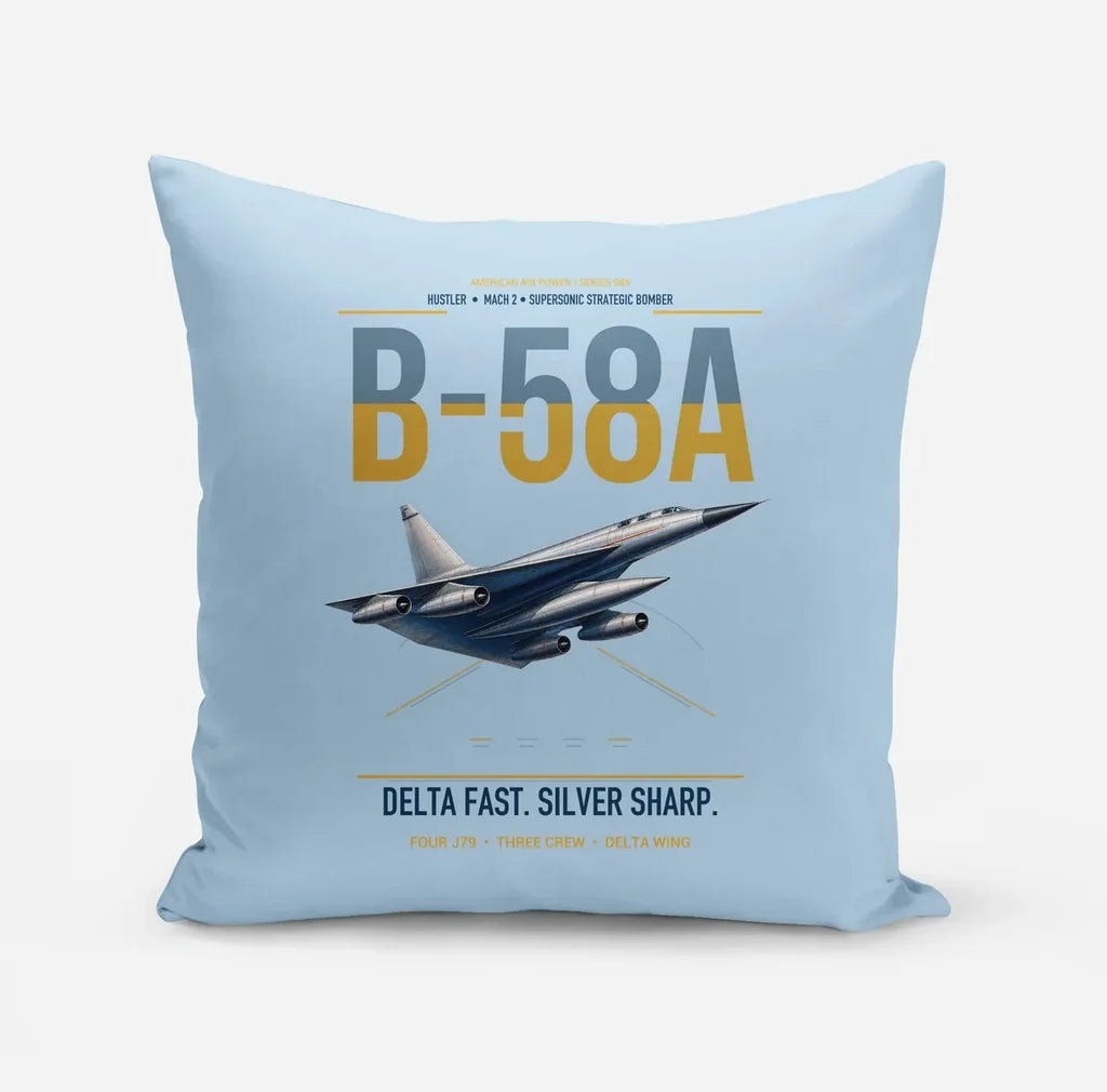 B-58A Hustler design on light blue pillow
