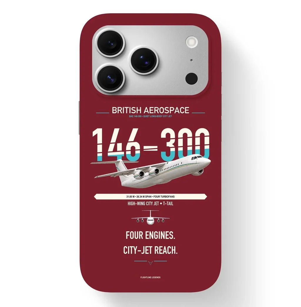 BAe 146-300 design on dark red magsafe iphone case, for iPhone 17 Pro