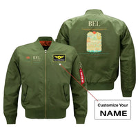 Thumbnail for Belem Val de Cans (BEL) design on green bomber jacket with custom name patch