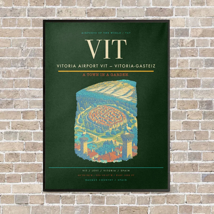 Vitoria Airport VIT — Vitoria-Gasteiz vertical canvas print - framed - dark green background