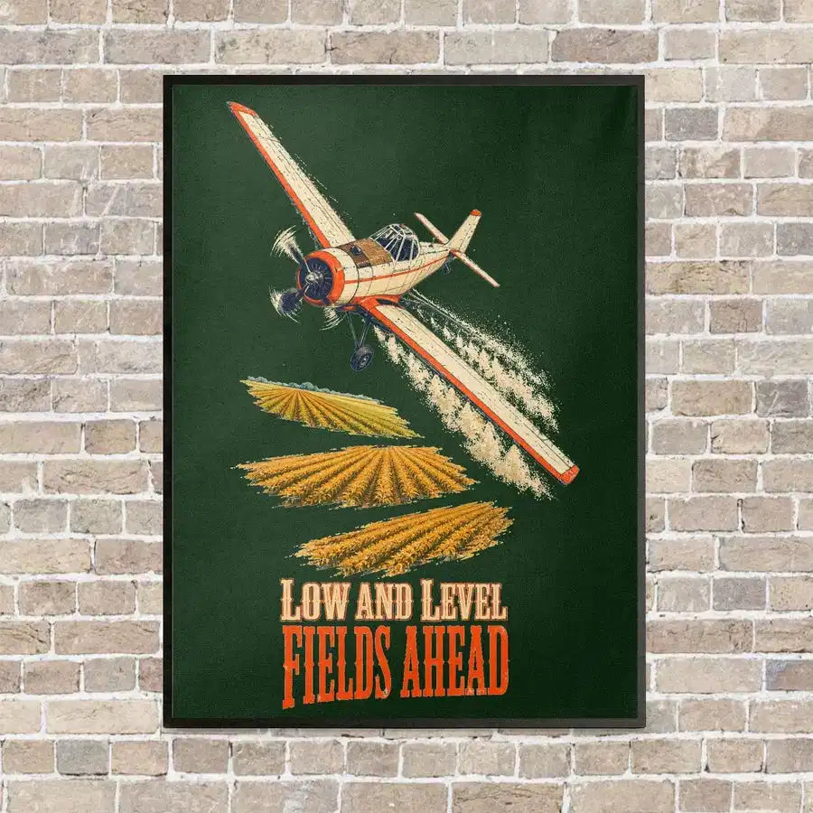 Low And Level Fields Ahead vertical canvas print - framed - dark green background