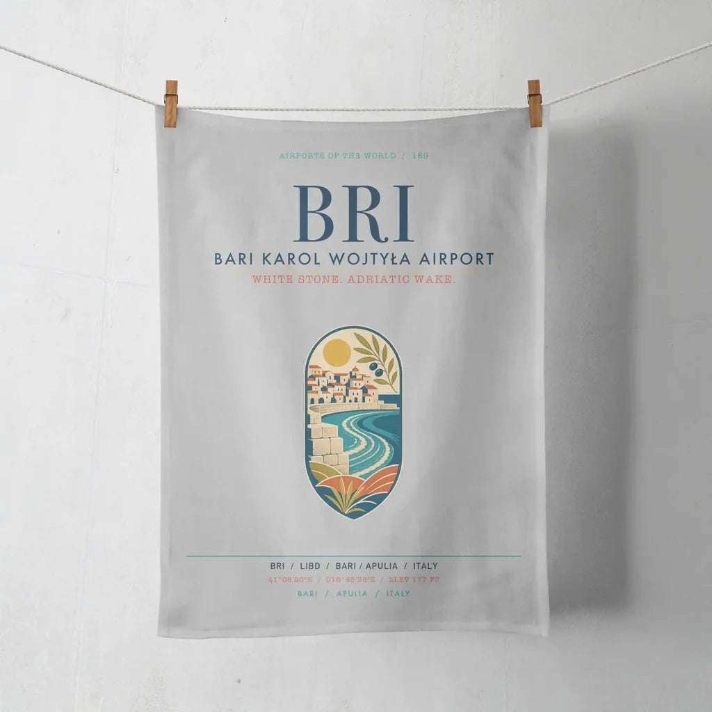 Bari Karol Wojtyła Airport (BRI) design on light gray towel