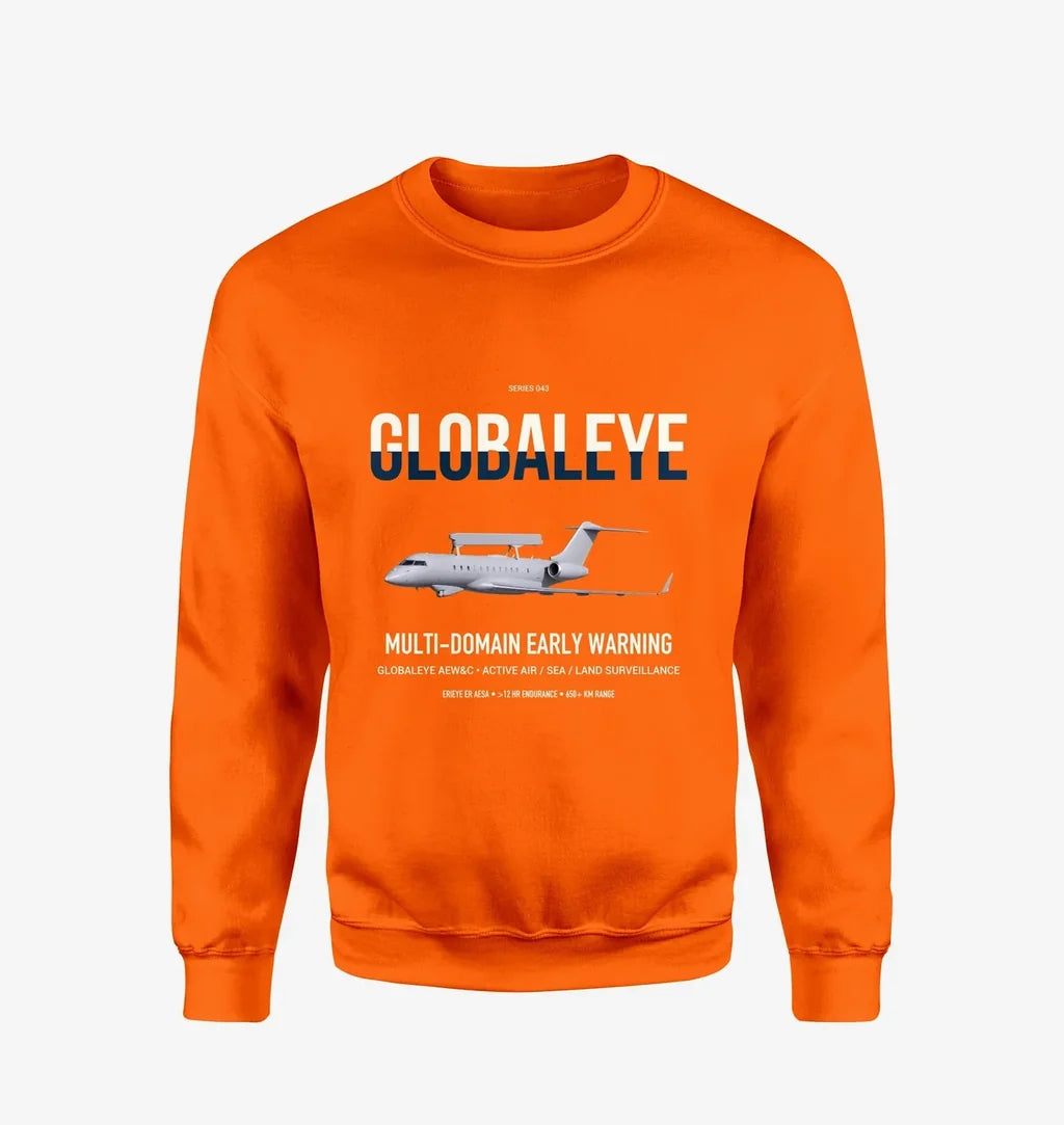 Saab GlobalEye design on orange sweatshirt