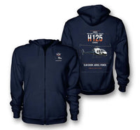 Thumbnail for Airbus H125 design on navy blue premium zipped hoodie, double-side print