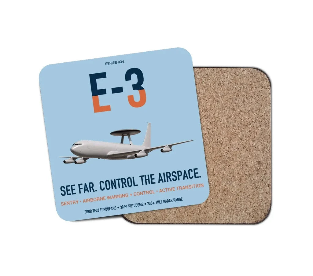 E-3 Sentry AWACS design on light blue 1 piece coaster