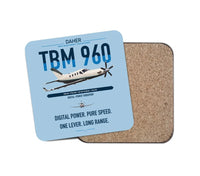 Thumbnail for Daher TBM 960 design on light blue 1 piece coaster