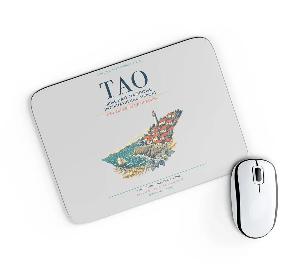 Qingdao Jiaodong International Airport (TAO) design on light gray rectangle mouse pad