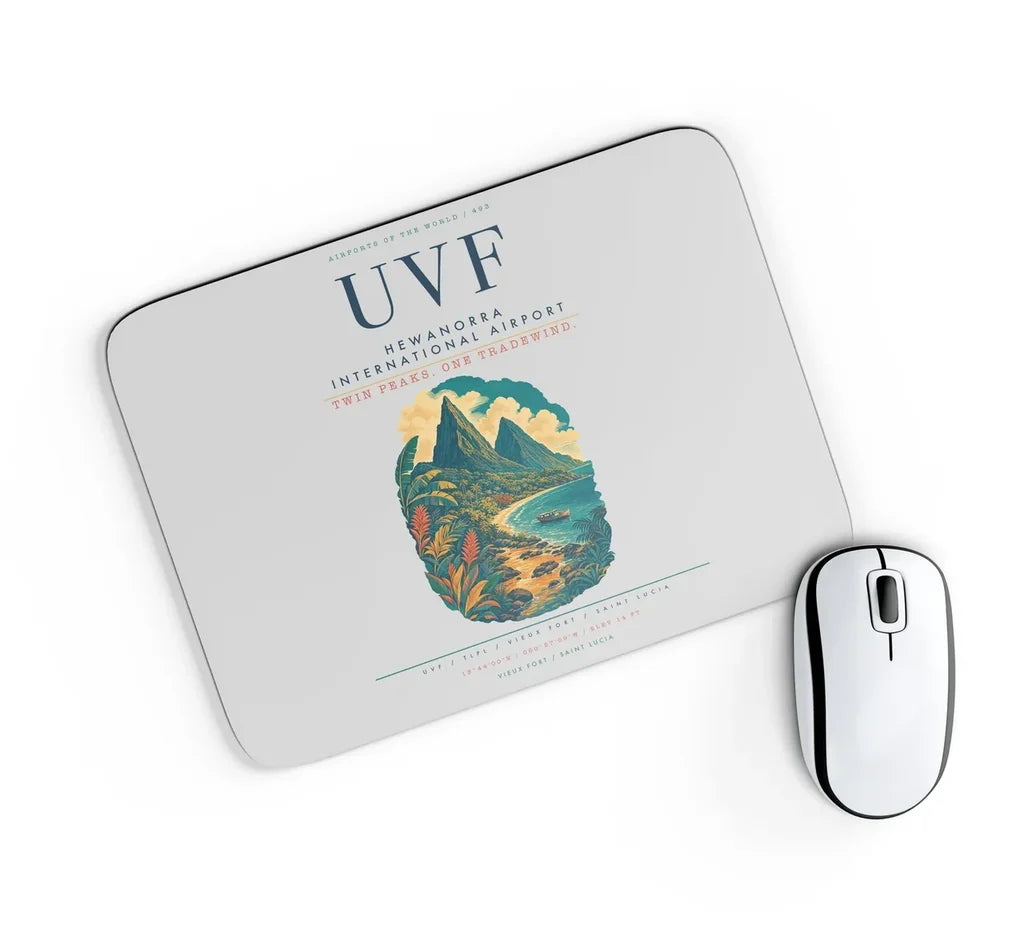 Hewanorra International Airport (UVF) design on light gray rectangle mouse pad