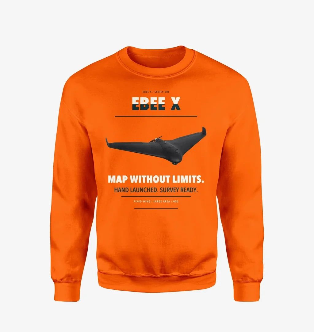 AgEagle eBee X design on orange sweatshirt