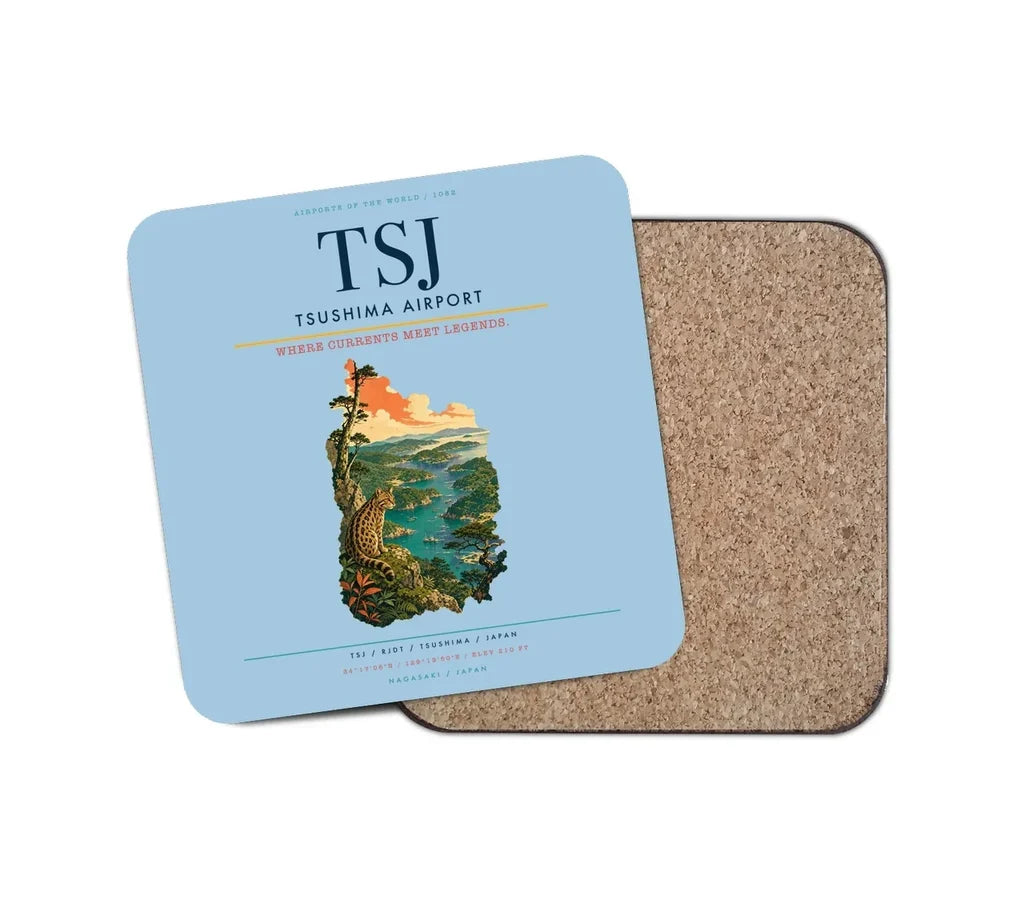 Tsushima Airport (TSJ) design on light blue 1 piece coaster