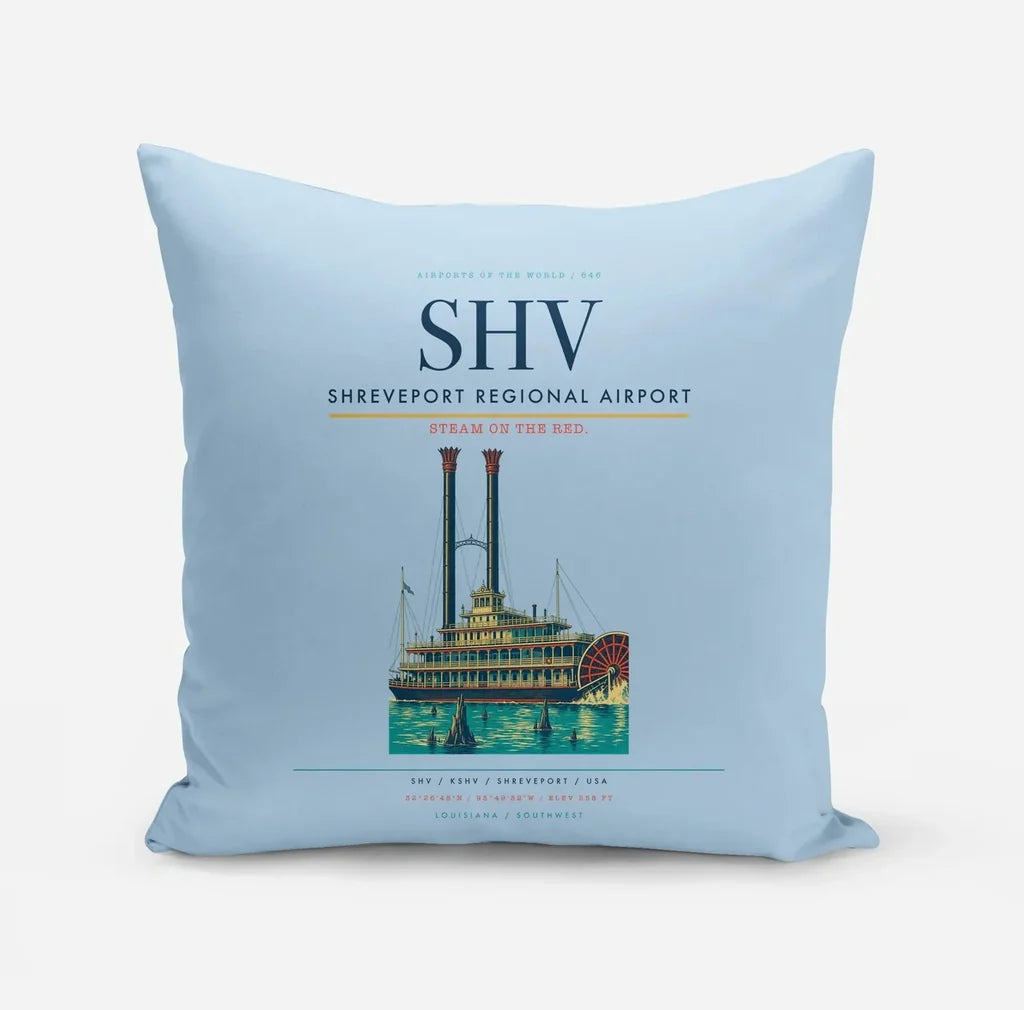 Shreveport Regional Airport (SHV) design on light blue pillow
