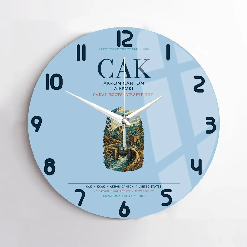 Akron-Canton Airport (CAK) design on light blue no frame wall clock