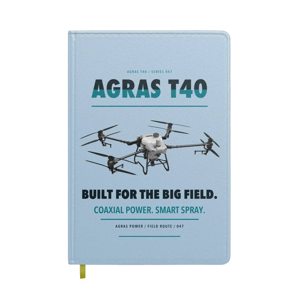 DJI Agras T40 design on light blue notebook