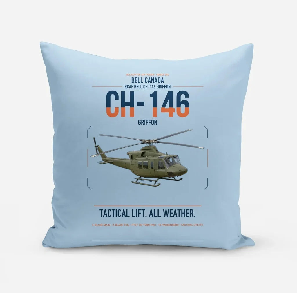 Bell Canada CH-146 Griffon design on light blue pillow