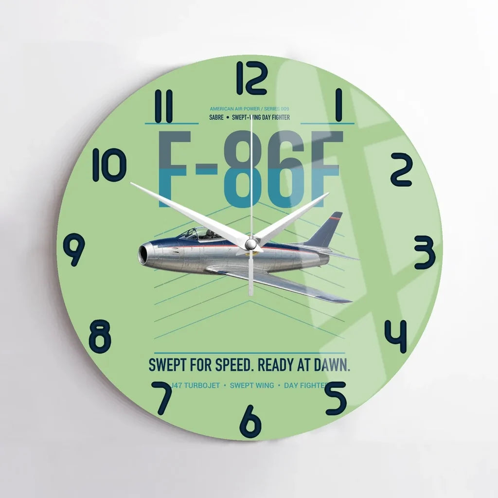 F-86F Sabre design on light green no frame wall clock