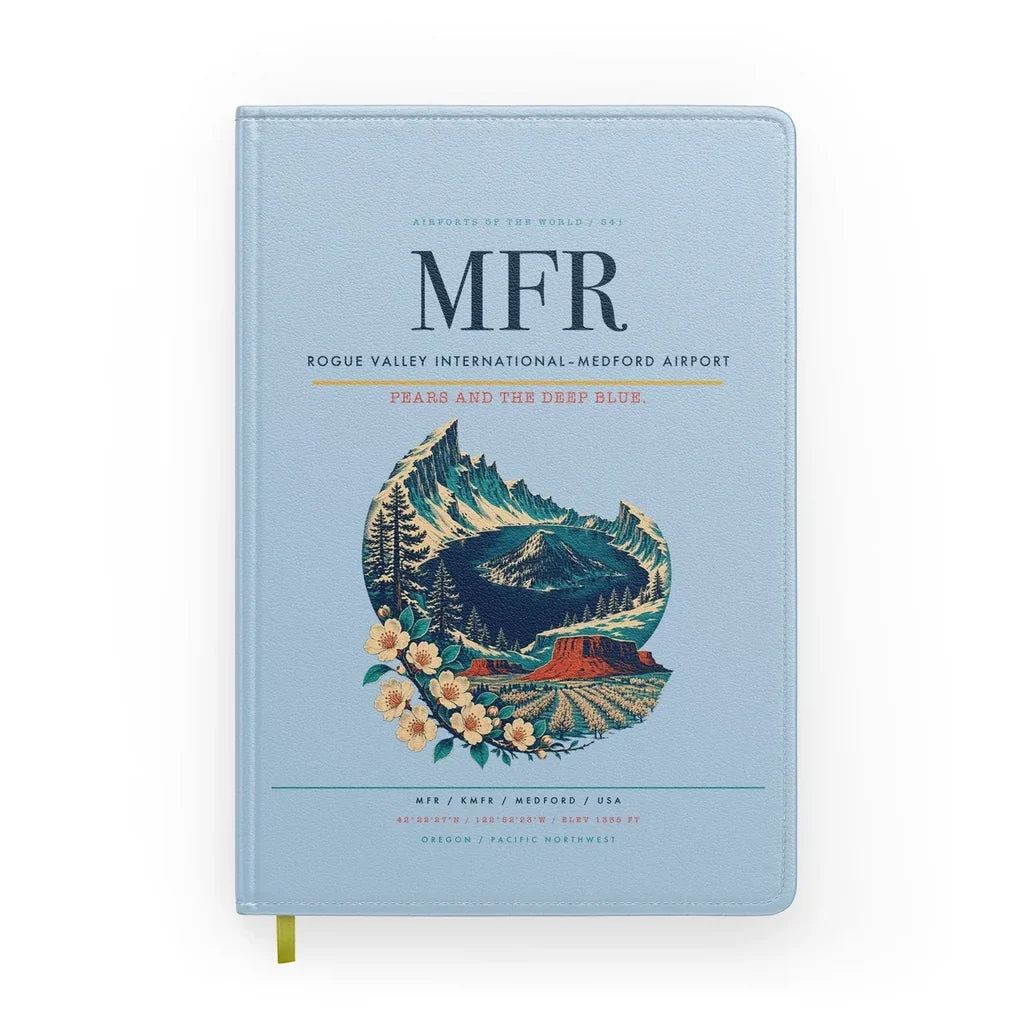 Rogue Valley International–Medford Airport (MFR) design on light blue notebook