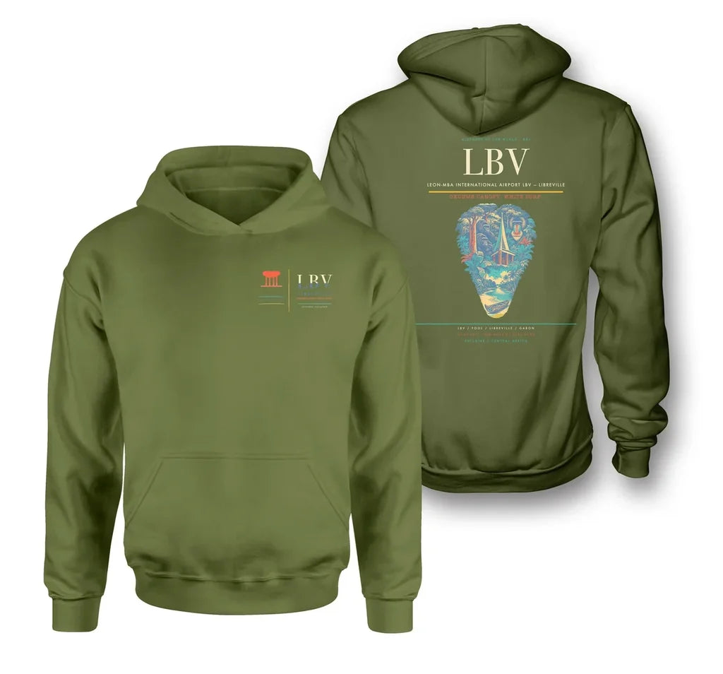 Leon-Mba International Airport (LBV) design on green army double-side hoodie