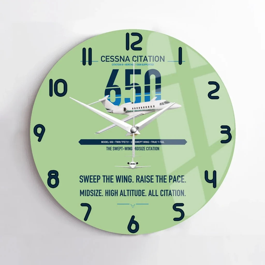 Cessna Citation 650 - Citation III design on light green no frame wall clock
