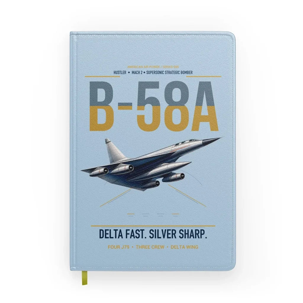 B-58A Hustler design on light blue notebook
