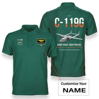 Thumbnail for C-119G Flying Boxcar design on green+name double-side polo t-shirt, double-side print
