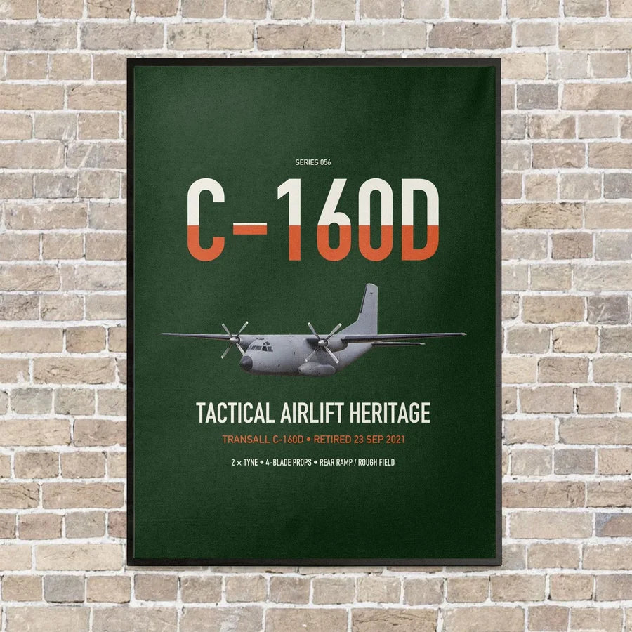 Transall C-160D vertical canvas print - framed - dark green background