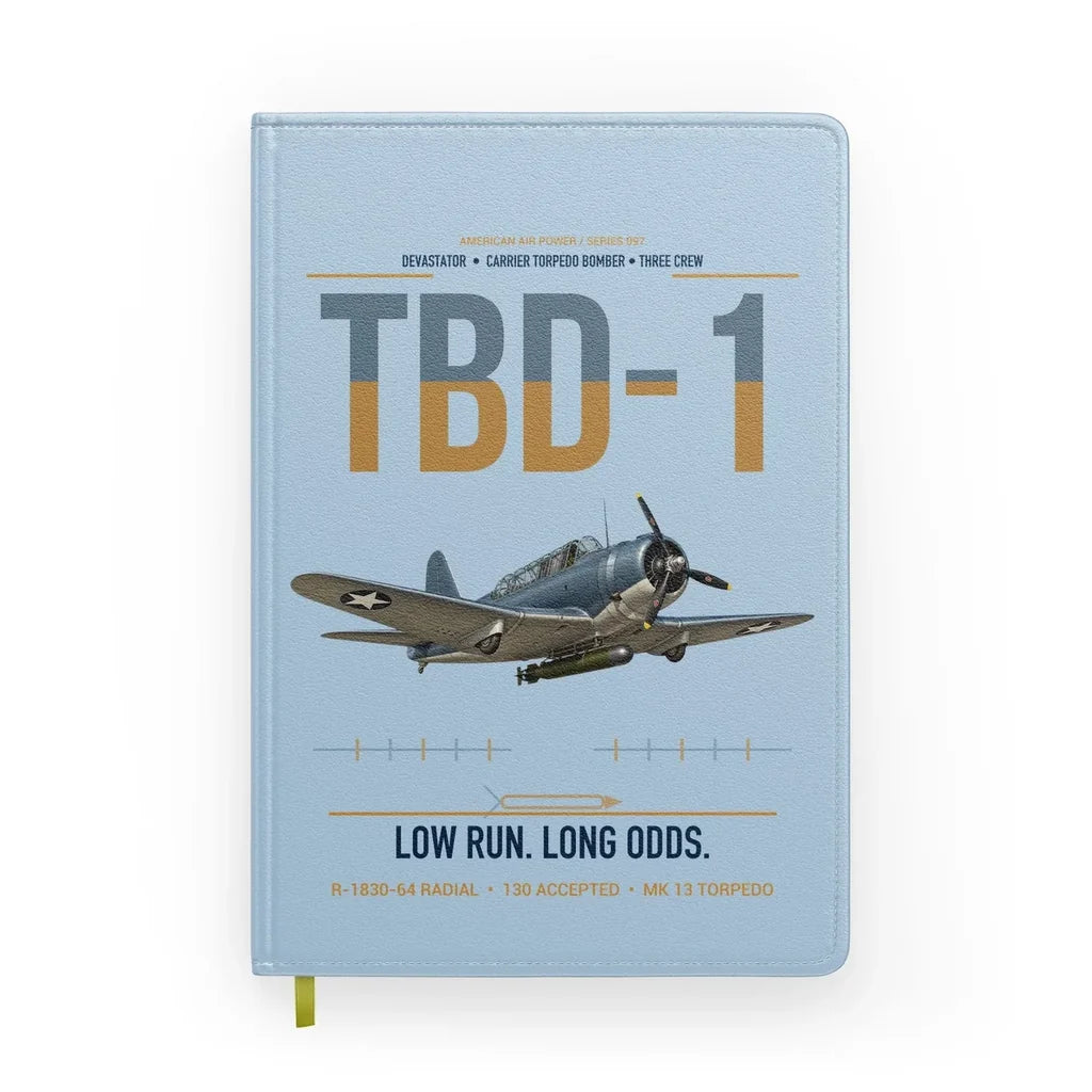 TBD-1 Devastator design on light blue notebook