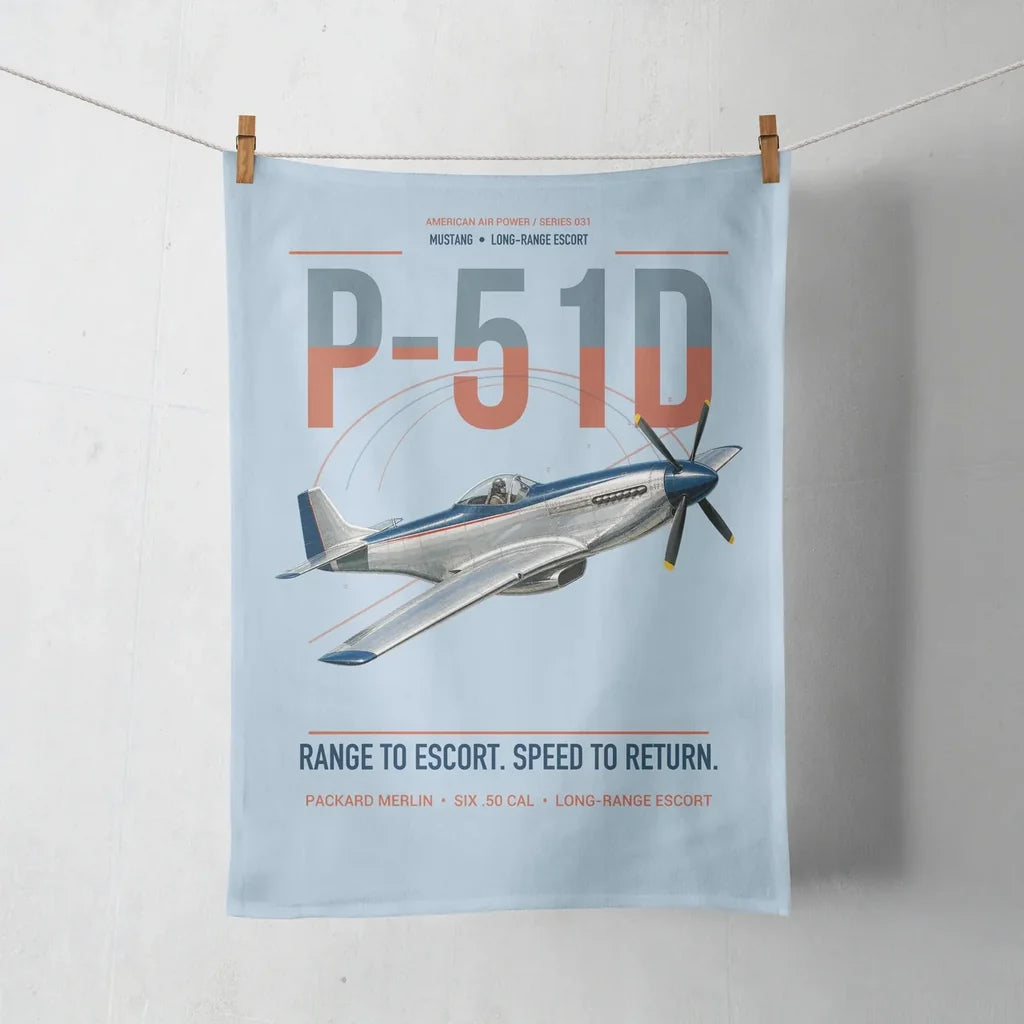 P-51D Mustang design on light blue towel
