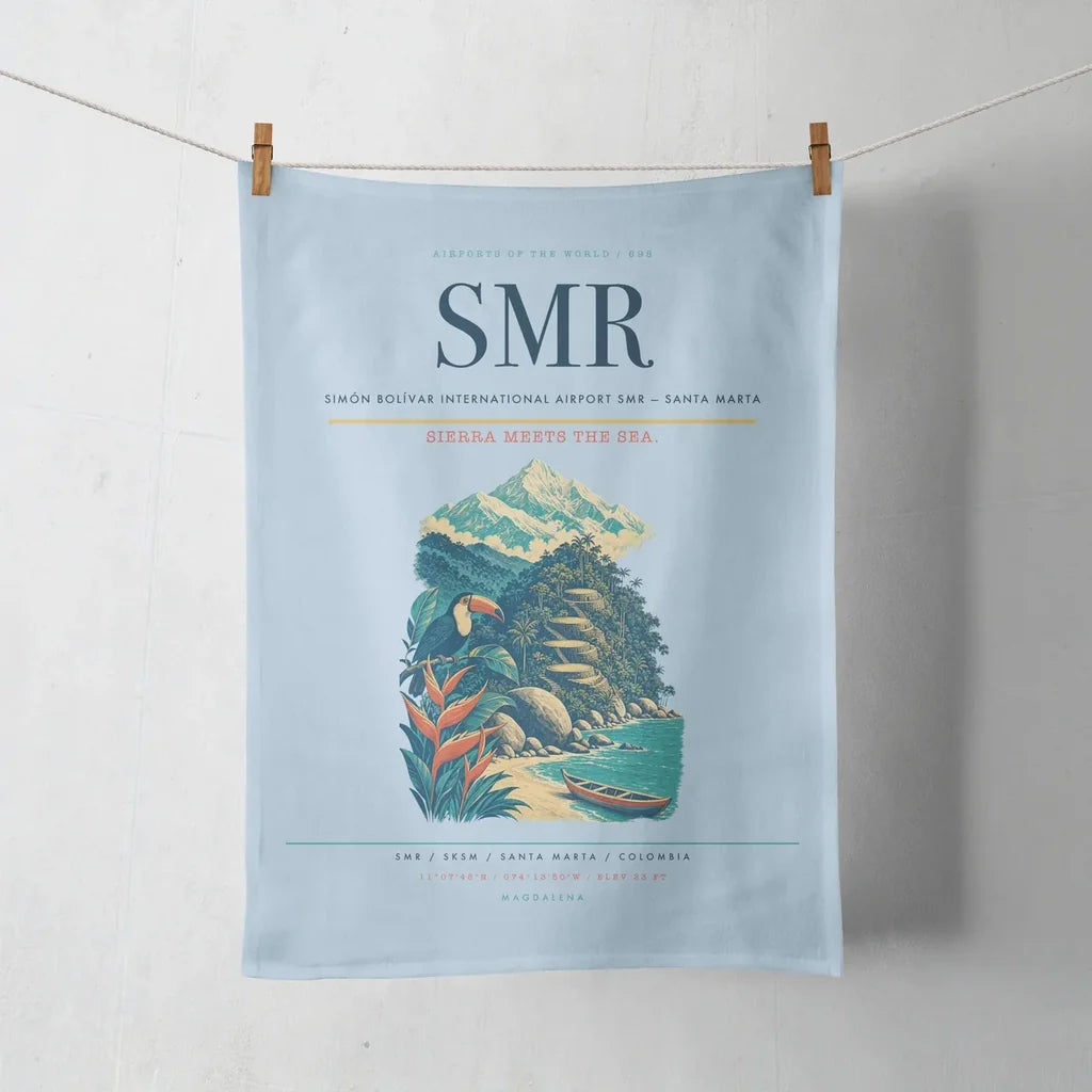 Simón Bolívar International Airport (SMR) design on light blue towel