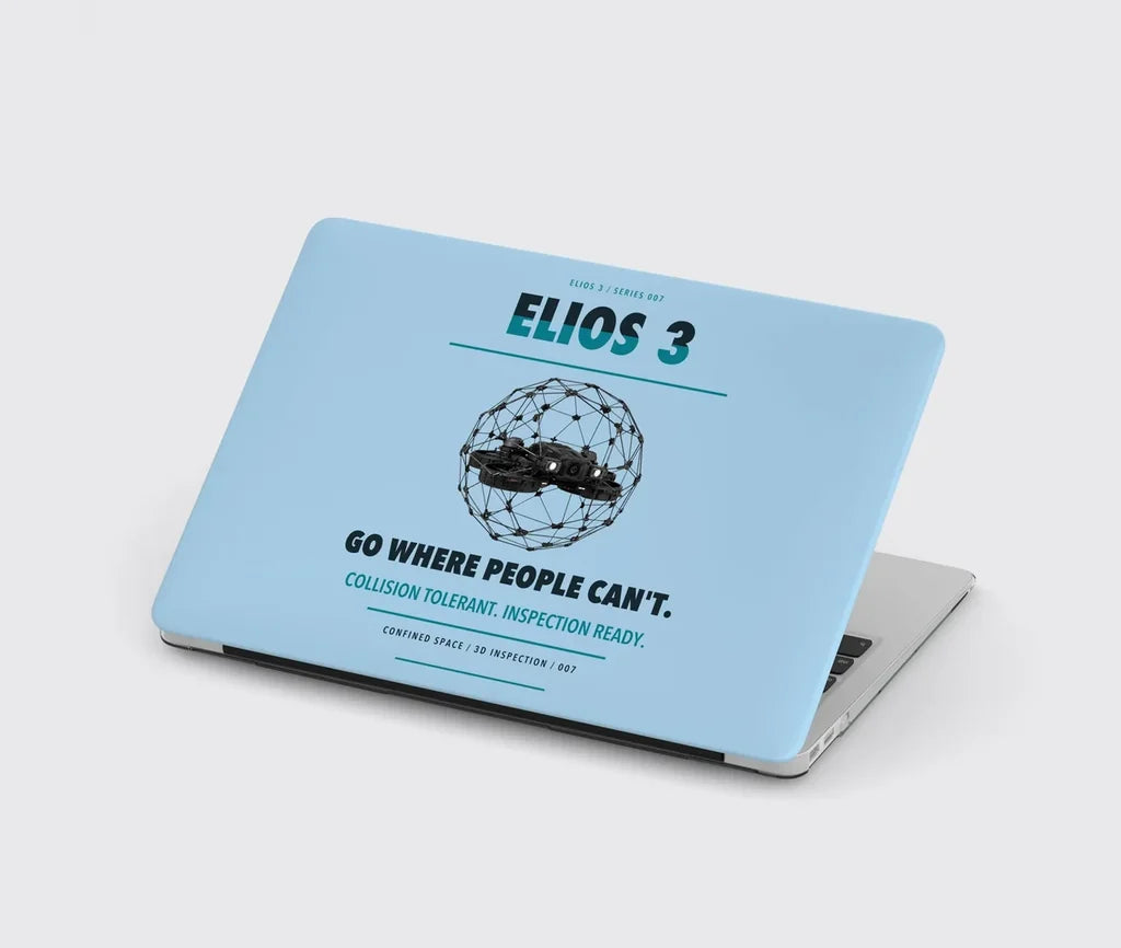 Flyability Elios 3 design on light blue MacBook case