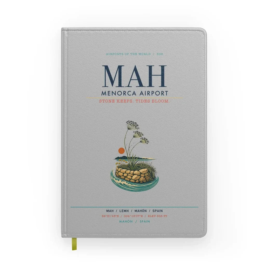 Menorca Airport (MAH) design on light gray notebook