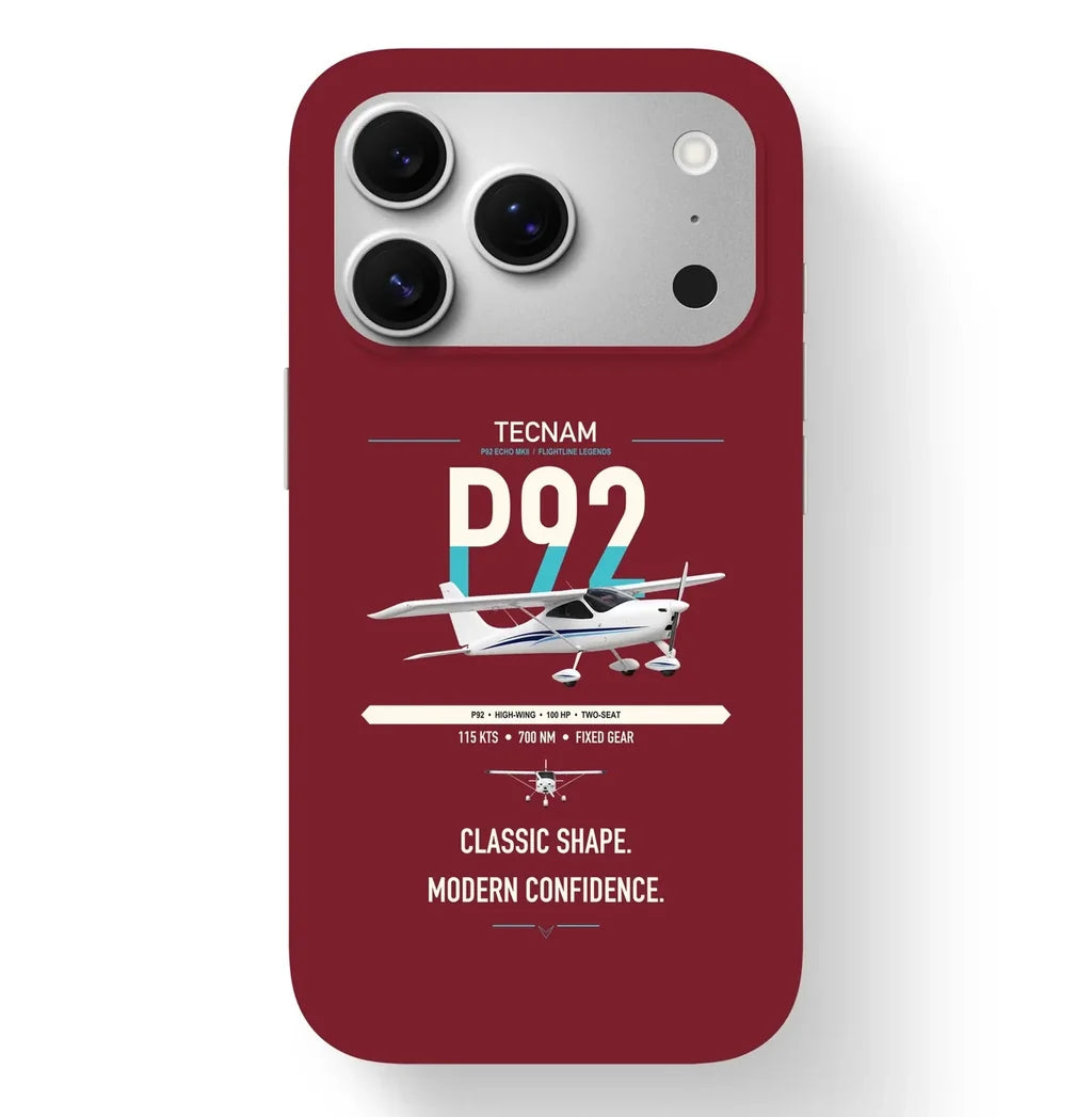 Tecnam P92 Echo MkII design on dark red magsafe iphone case, for iPhone 17 Pro