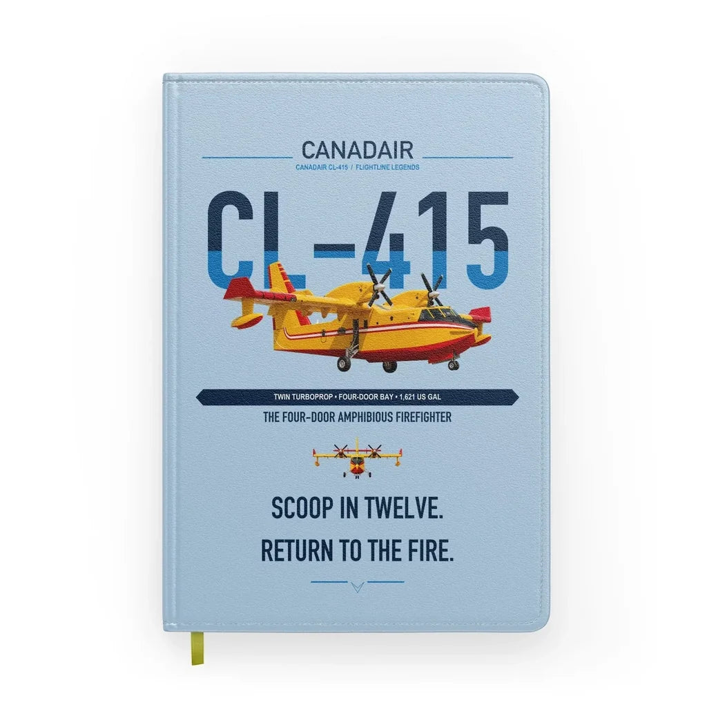 Canadair CL-415 design on light blue notebook