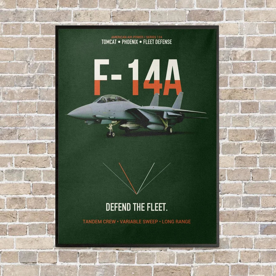 F-14A Tomcat Defend The Fleet vertical canvas print - framed - dark green background