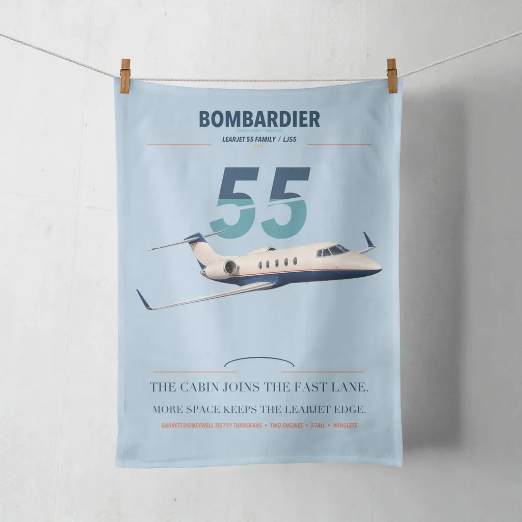 Bombardier Learjet 55 design on light blue towel