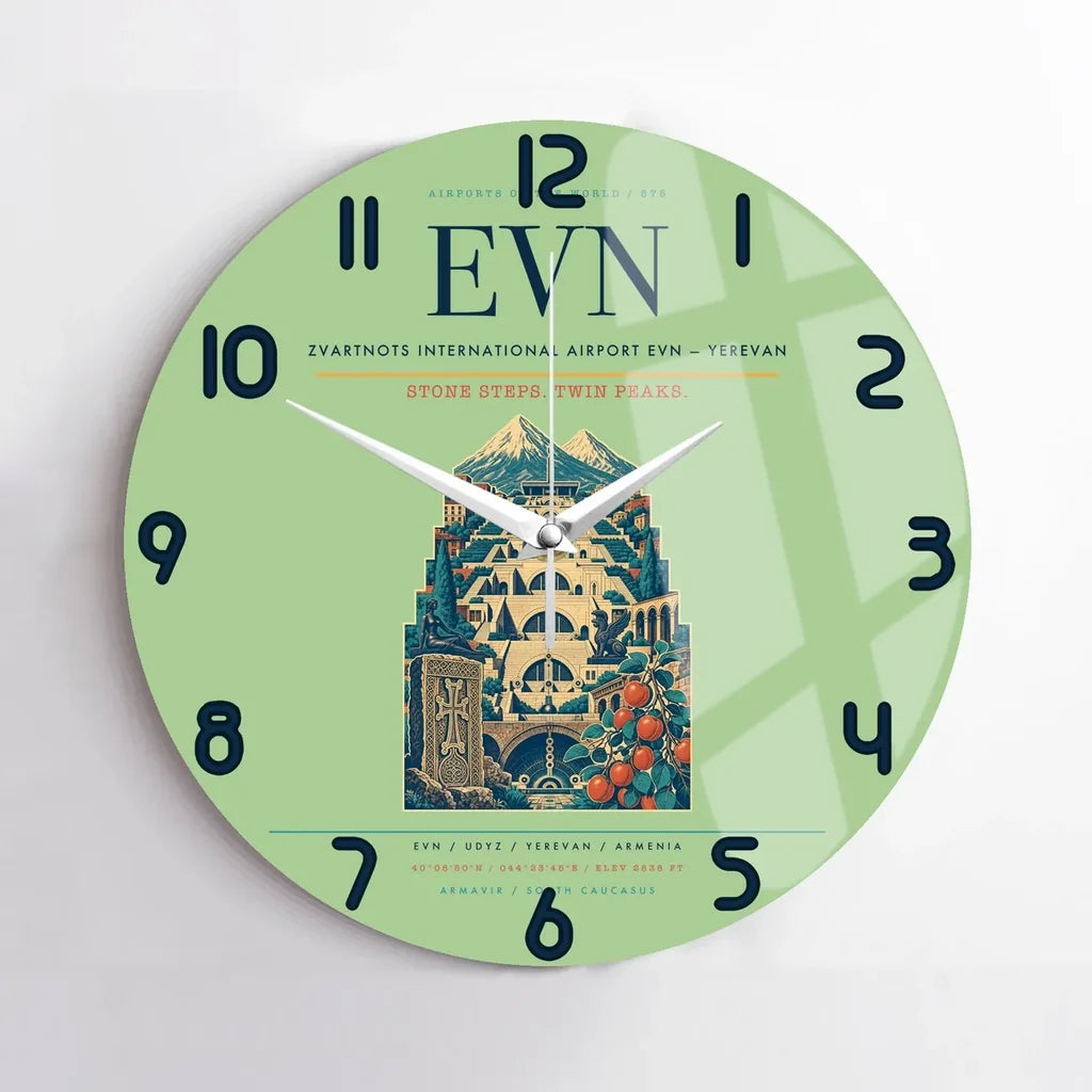 Zvartnots International Airport (EVN) design on light green no frame wall clock